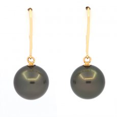 Aretes de Oro 18Kl y 2 Perlas de Tahiti Redondas B 9.1 mm