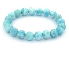 Pulsera de 20 perlas de Larimar 9 a 9.4 mm - 15 cm - 21.8 gr