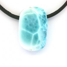 Collar de Cuero y 1 Larimar - 33 x 21 x 10 mm - 14.8 gr