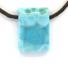 Collar de Cuero y 1 Larimar - 32 x 23 x 9 mm - 15.5 gr