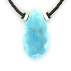 Collar de Cuero y 1 Larimar -36 x 19 x 10 mm - 11.8 gr