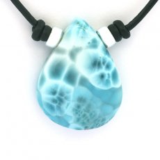 Collar de Cuero y 1 Larimar - 32 x 24 x 9.7 mm - 11.3 gr