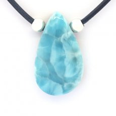 Collar de Cuero y 1 Larimar - 36 x 21 x 9 mm - 11.5 gr