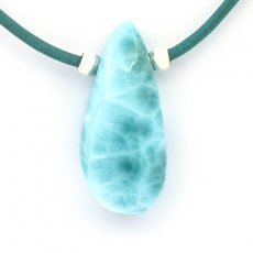 Collar de Cuero y 1 Larimar - 37 x 17 x 10.8 mm - 10.8 gr