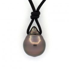 Collar de Cuero y 1 Perla de Tahiti Anillada B 11.2 mm