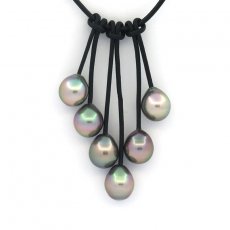 Collar de Cuero y 6 Perlas de Tahiti Semi-Barrocas B/C de 8.7 a 8.8 mm