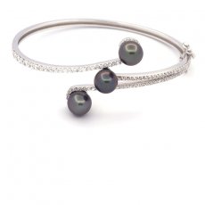 Pulsera de Plata y 3 Perlas de Tahiti Semi-Barrocas B 8 mm