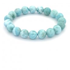 Pulsera de 19 perlas de Larimar - 9.8 a 10.3 mm - 17.5 cm - 28.6 gr