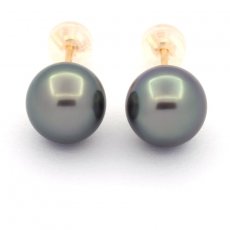 Aretes de Oro 18kl y 2 Perlas de Tahiti Semi-Redondas 1 A & 1 B 9.3 mm