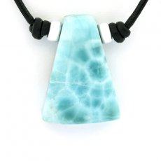 Collar de Cuero y 1 Larimar - 26 x 18 x 8 mm - 6.5 gr