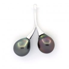 Colgante de Plata y 2 Perlas de Tahiti Semi-Barrocas 1 A & 1 B 8.8 mm