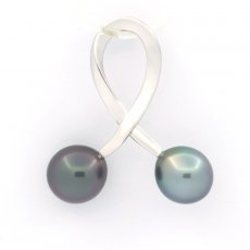 Colgante de Plata y 2 Perlas de Tahiti Semi-Barrocas C 8 y 8.3 mm