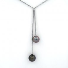 Collar de Plata y 2 Perlas de Tahiti Redondas C 11.6 y 12 mm