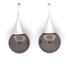 Aretes de Plata y 2 Perlas de Tahiti Redondas C 11.9 mm