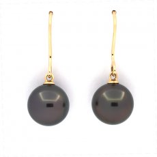 Aretes de Oro 18Kl y 2 Perlas de Tahiti Redondas B/C 10.1 mm