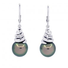 Aretes de Plata y 2 Perlas de Tahiti Semi-Barrocas B 9.5 mm