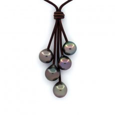 Collar de Cuero y 5 Perlas de Tahiti Semi-Barrocas B/C de 10 a 10.3 mm