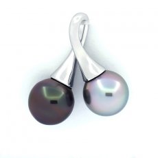 Colgante de Plata y 2 Perlas de Tahiti Semi-Barrocas B 10.9 mm