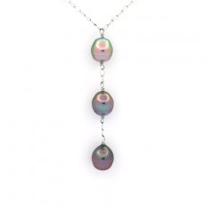 Collar de Plata y 3 Perlas de Tahiti Semi-Barrocas B de 9 a 9.2 mm