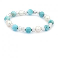 Pulsera de 8 perlas de Larimar - 8.5 a 9.3 mm - 17.5 cm