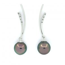 Aretes de Plata y 2 Perlas de Tahiti Semi-Barrocas B 9.3 mm