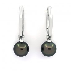 Aretes de Plata y 2 Perlas de Tahiti Redondas C 11.8 mm